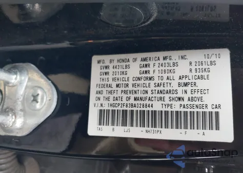 2011 Honda Accord 2.4 Ex-L from USA, damaged, VIN 1HGCP2F83BA028844